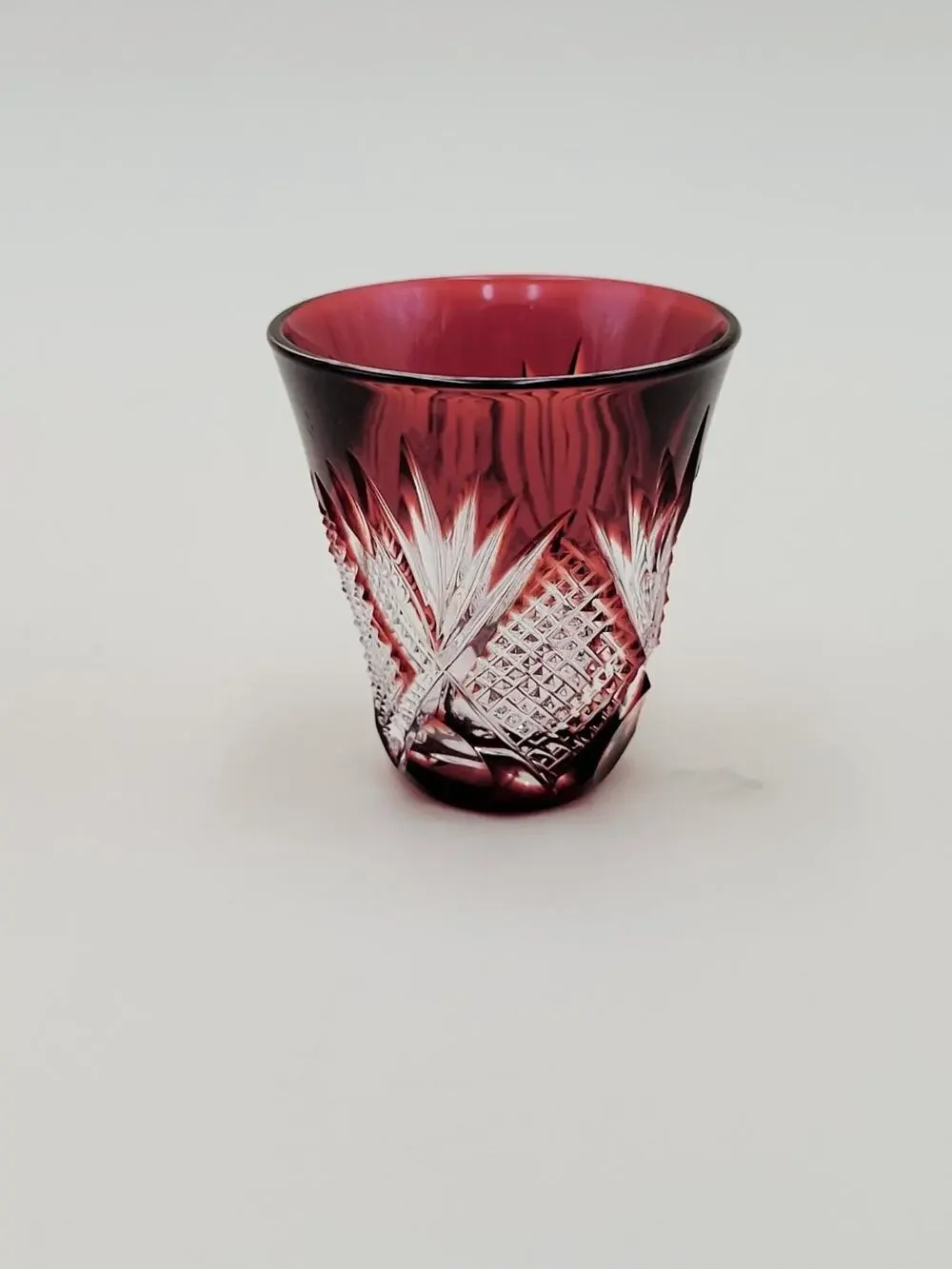 Vintage Bohemian Crystal Shot Glass Small Red Ruby Clear